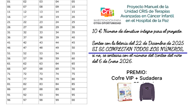 ¡¡¡ RIFA SOLIDARIA PARA LA FUNDACIÓN CRIS CONTRA EL CANCER INFANTIL!!!!!